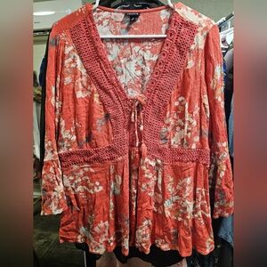 Torrid Pink Flutter Sleeve Tie Front Blouse